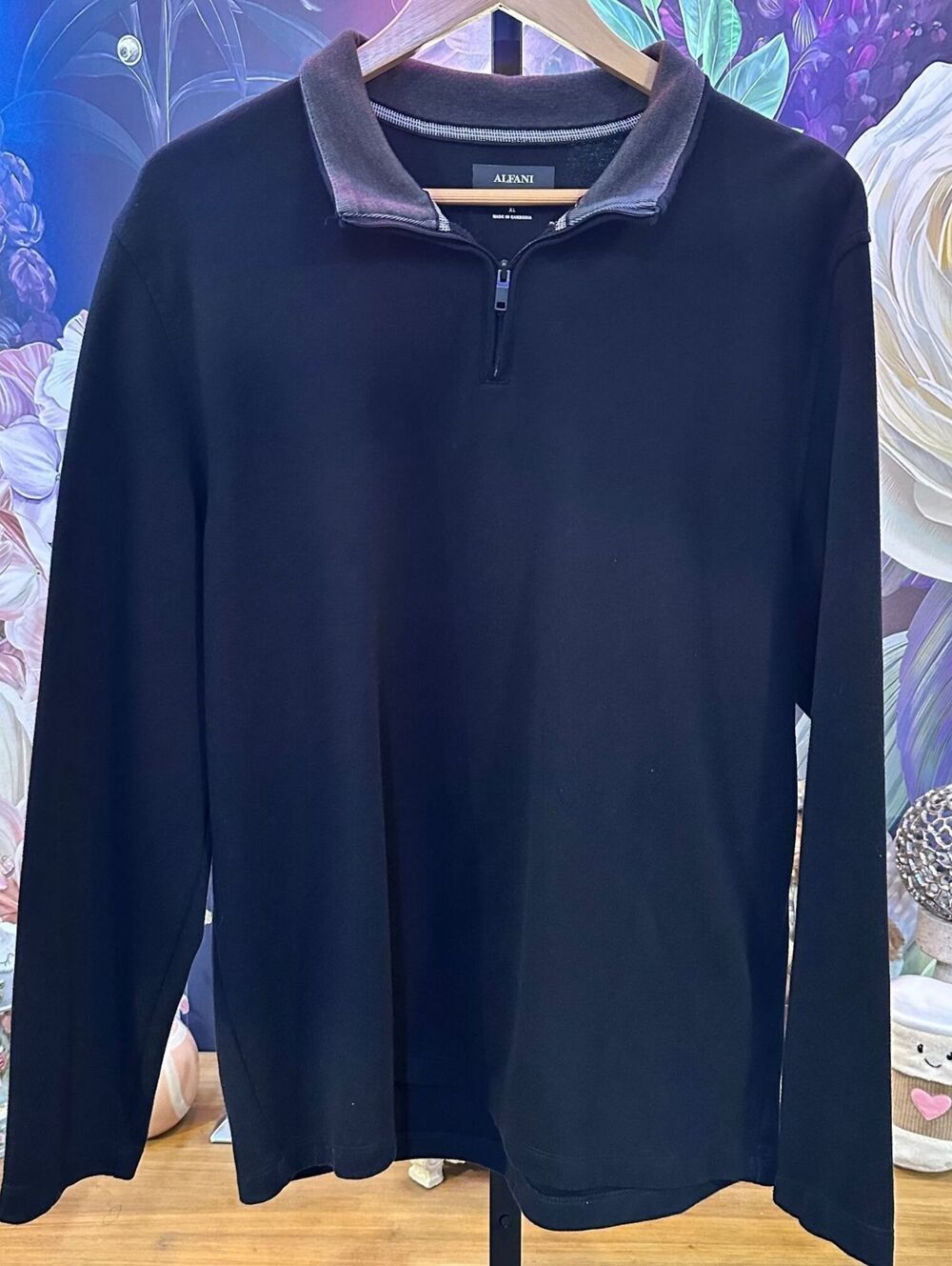 Alfani Men's XL Quarter Zip Pullover Stretch Cotton Blend Black Golf Casual Top